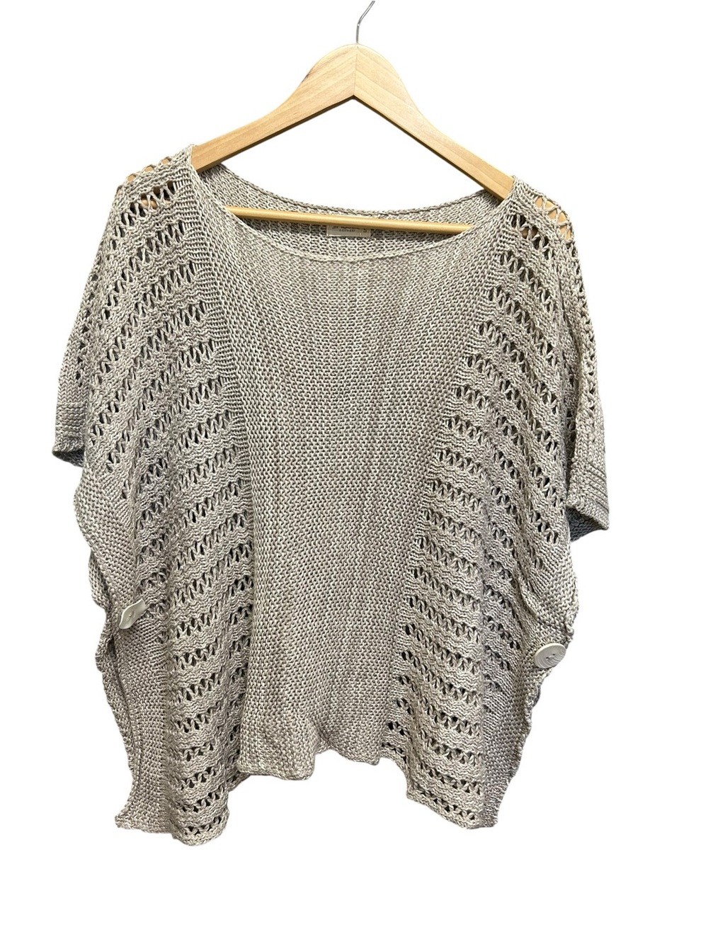 Aggel Knitwear Open Knit Poncho Sweater Oversized Neutral Boho Size S